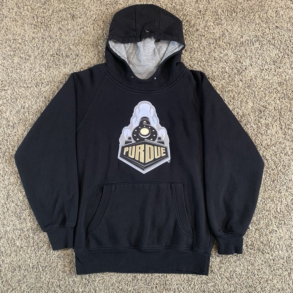 Purdue Boilermakers Hoodie Mens Medium Black Sweatshirt Logo Antigua